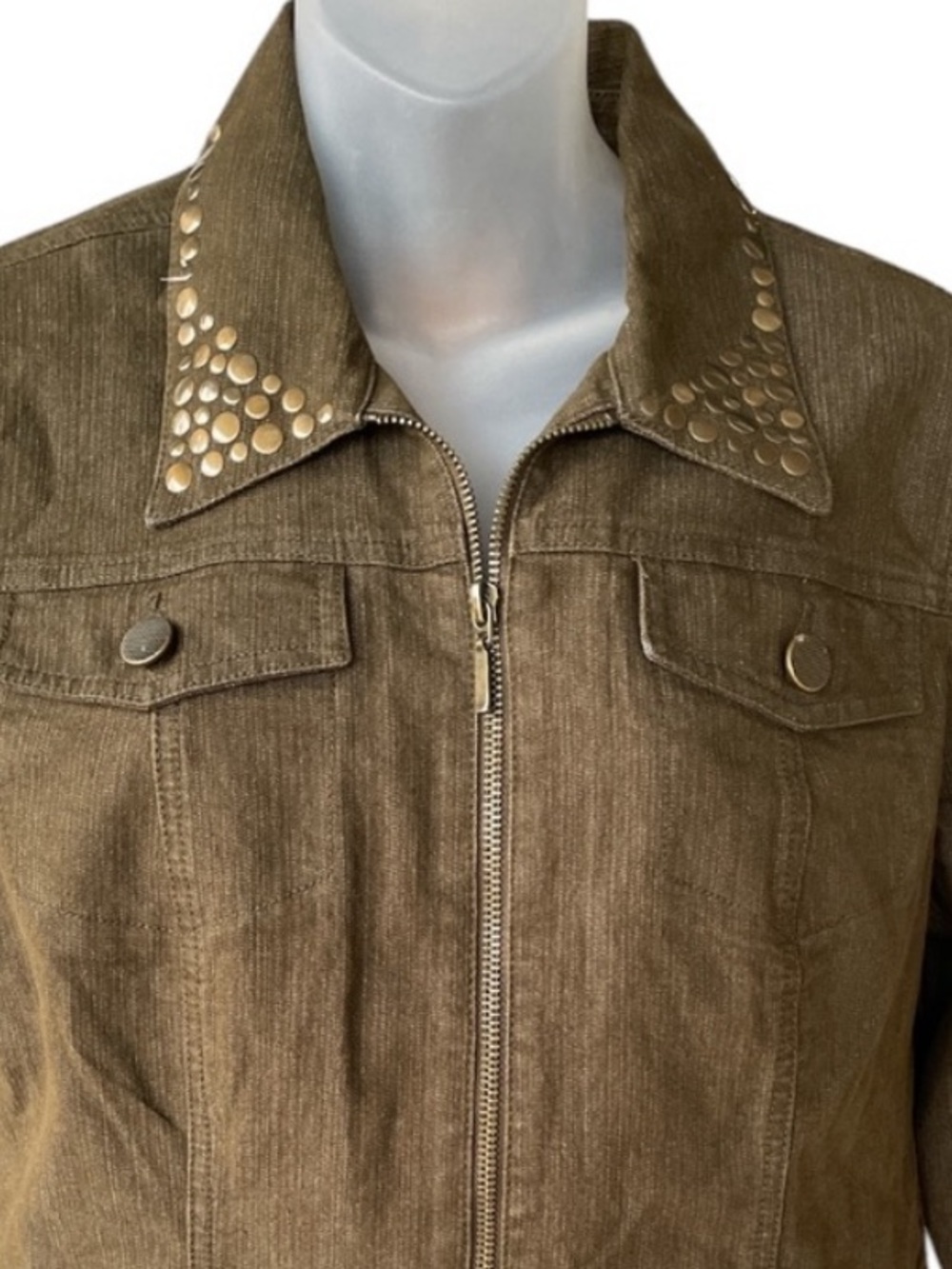 Ruby Rd. Studded Olive Green zip up jacket   Blazer Jean jacket size 14P